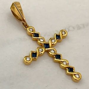 Diamond & Sapphire Gold Cross